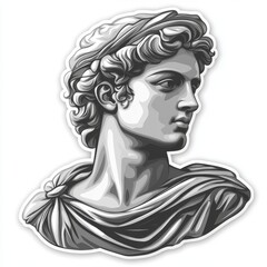 Fototapeta premium Stylized monochrome illustration of a Greek or Roman male statue bust with classic drapery and soft shadows, reminiscent of ancient art