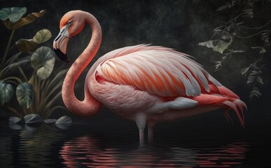 Pink Flamingo in a Tropical Setting
