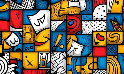 Whimsical Hand-Drawn Abstract Shapes, Playful and Cute Comic Characters, Vibrant Colors and Quirky Designs, Engaging Visual Appeal