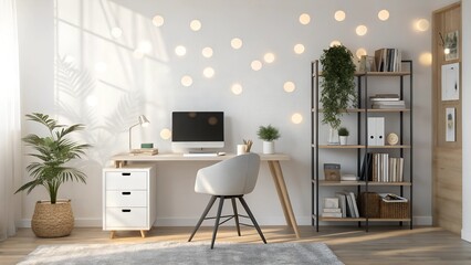 office room mockup with white wall background with direct daylight 
