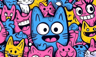 Whimsical Abstract Shapes, Playful and Cute Comic Elements, Vibrant Colors and Fun Designs, Perfect for Lighthearted Art Enthusiasts