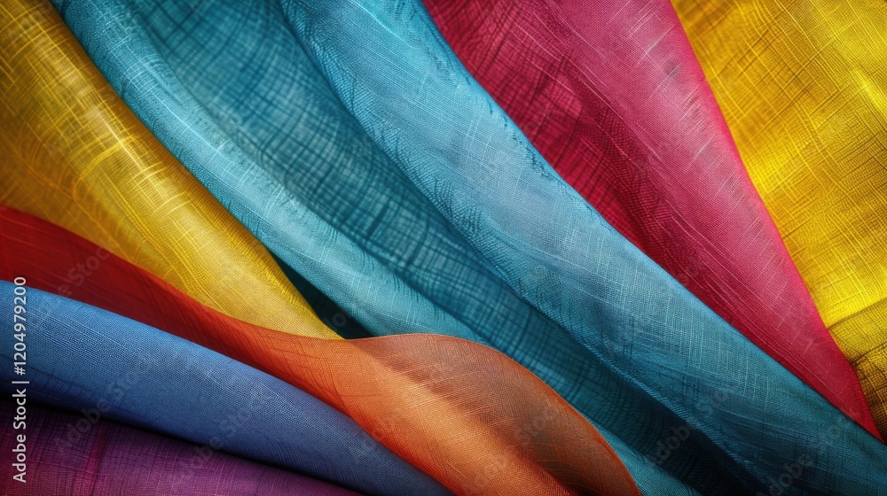 Poster close-up of multicolored textured sheets creating a vibrant and abstract background, perfect for cre