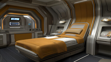 Obraz premium Spaceship sickbay bed rest futuristic medical room recovery