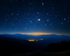 Starry night over mountain range.
