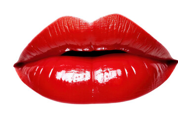 Captivating close-up of vibrant red lips with a high-shine gloss, showcasing their full and luscious appearance. The photograph captures the lips in a slightly pursed position