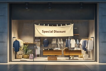 Modern Mall Storefront with Special Discount Banner