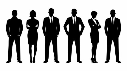 Silhouette of men and a women a group of standing