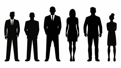 Silhouette of men and a women a group of standing