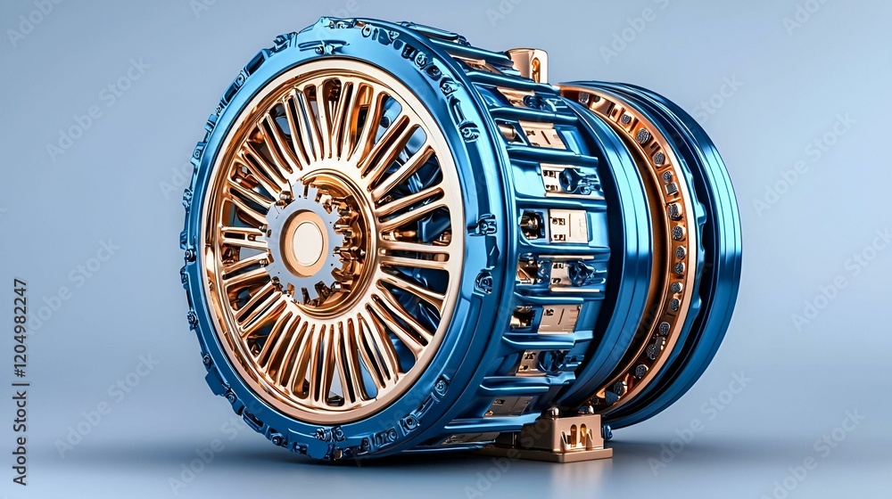 Poster electric motor components displayed in isolation, showcasing intricate design, functional parts, and