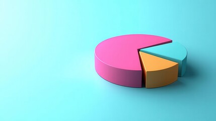 Obraz premium A colorful pie chart on a light blue background, showcasing data representation with three distinct segments.