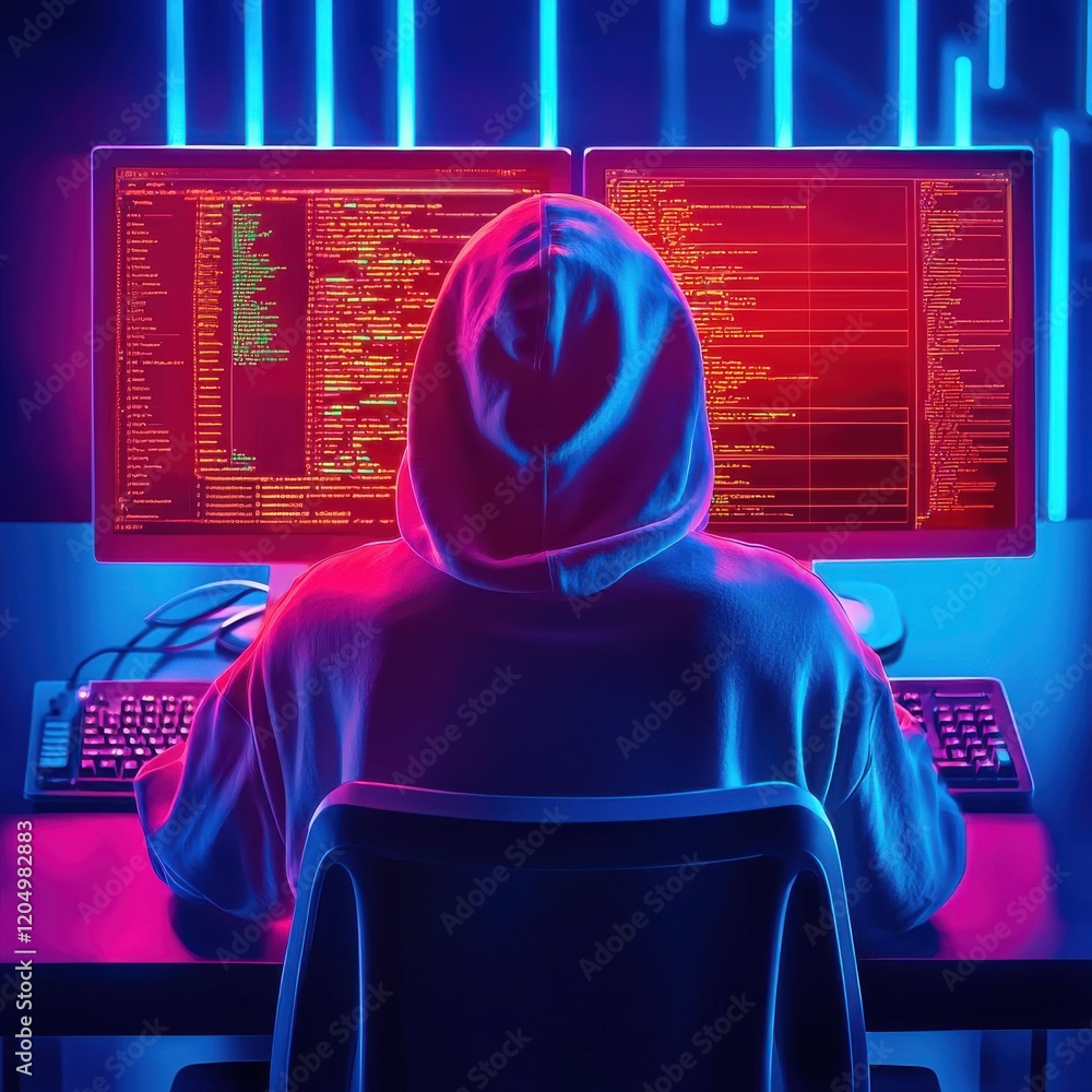 Poster cybersecurity breach simulation virtual environment digital content -tech setting rear view threat a