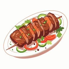 Grilled doner meat kebab on skewers stick iconv   vector   illustration (2)