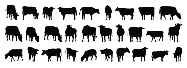 cow and calf silhouette set. cow and calf isolated farm animal silhouette icon vector collection © Yanka