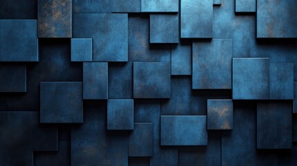 blue background with squares and rectangles for design, banner template. White space in the center of the page for text. Modern geometric wallpaper with copy space.