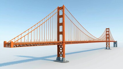 Obraz premium Orange suspension bridge, architectural model, isolated.