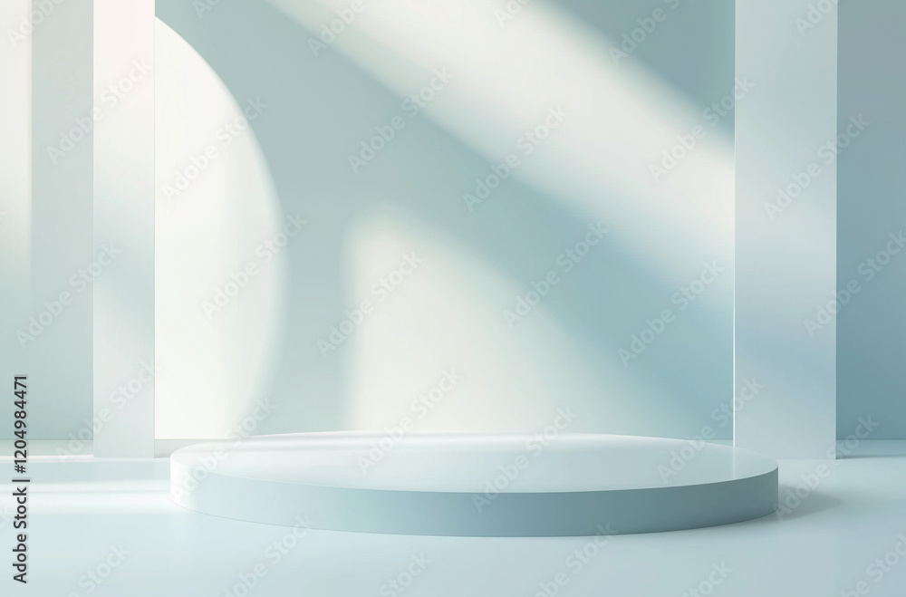 Poster light blue gradient background with ample space for text or product display, featuring abstract ligh