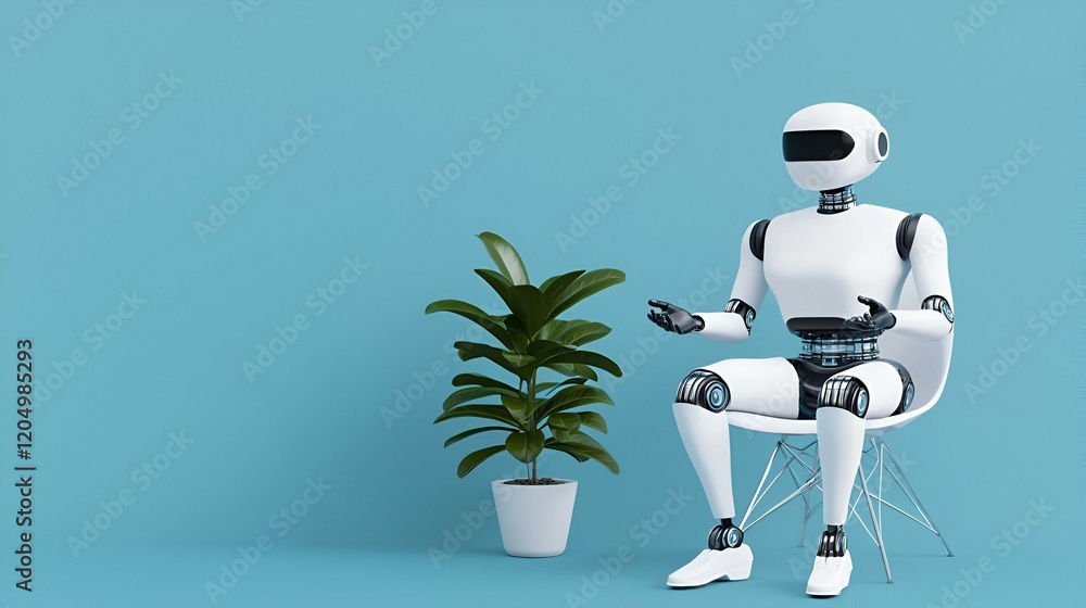 Poster digital assistant engaging with customer, a virtual assistant aids a user in navigating services and