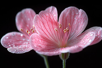 Delicate Pink Flower with Dew Drops on Petals
