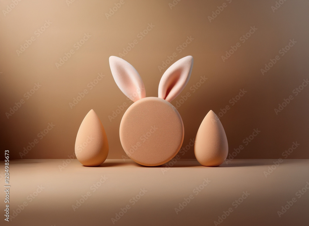 Aufkleber a minimalist easter scene features a beige bunny-eared circle flanked by two teardrop shapes against