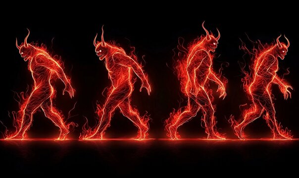 Dancing Red Devils, vibrant figures in traditional attire, embodying cultural celebration and folklore, moving energetically through the streets.