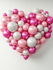 Fototapeta premium Multicolored Balloon Love Heart. Pink, White and Metallic Balloons arranged in a heart shape. 3D Render.