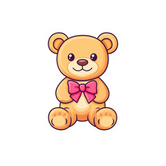 Fototapeta premium Cute Light Brown Teddy Bear with Pink Bow Illustration