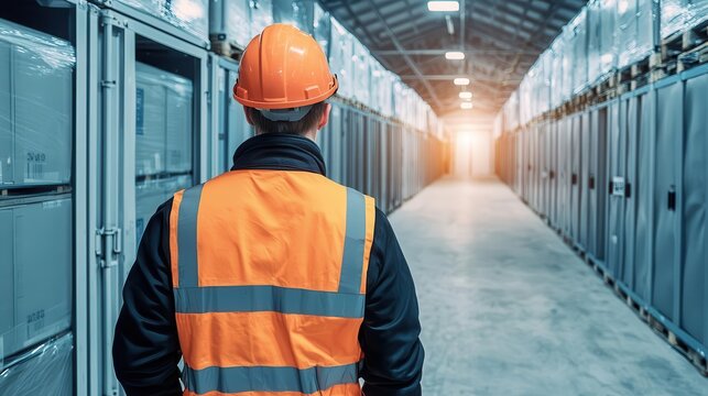 Worker in a secure vault managing highvalue freight, premium cargo management, safe logistics solutions