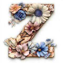 Fototapeta premium Floral Letter Z, Botanical Alphabet, Flower Design - Floral designs