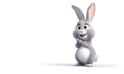 Fototapeta premium Cute cartoon bunny posing, white background, Easter, children's book illustration