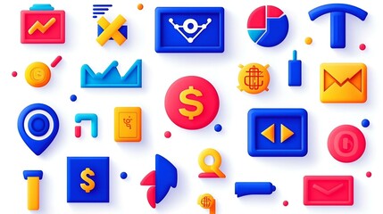 Fototapeta premium Financial Harmony, an intricate design showcasing diverse financial symbols, representing wealth, investment, and economic growth in vibrant colors.