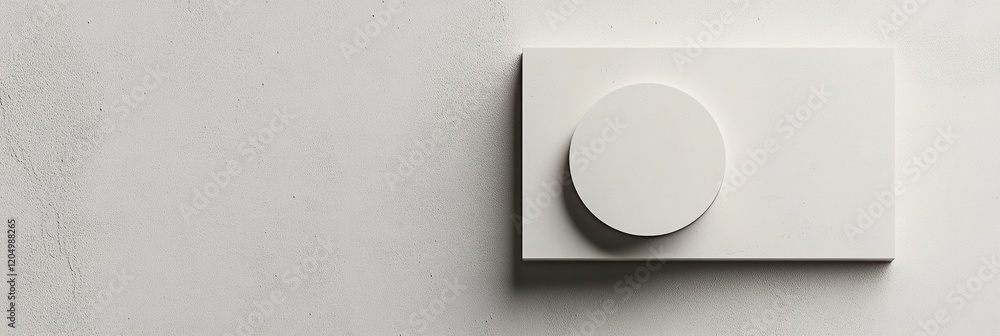 Poster modern minimalistic design featuring white geometric shapes on a textured wall background. generativ