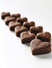 Fototapeta premium Row of heart shaped chocolate cookies, heart, chocolate, cookies, baked, delicious, sweet, dessert, row, arrangement