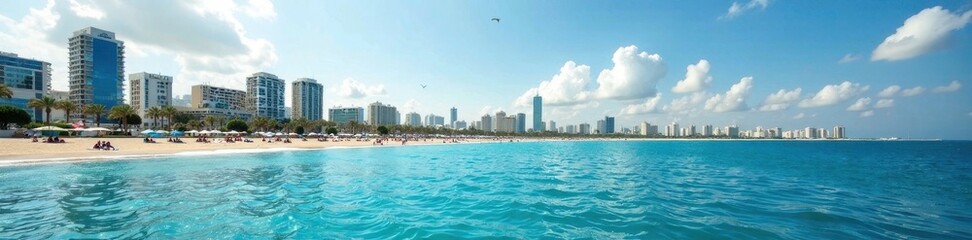 Fototapeta premium Stunning Tel Aviv waterfront, azure sea & modern architecture, tel aviv, vacation