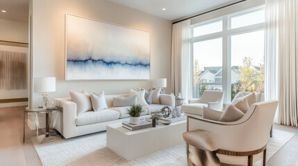 Fototapeta premium Modern Minimalist Living Room: Tranquility and elegance are captured in this stunning, minimalist living room. Clean lines, muted hues.