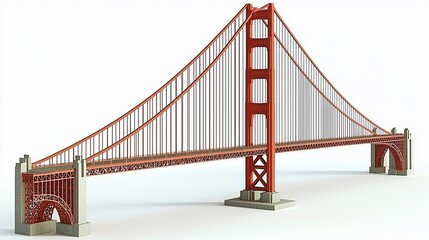 Fototapeta premium Iconic red suspension bridge model isolated on white.