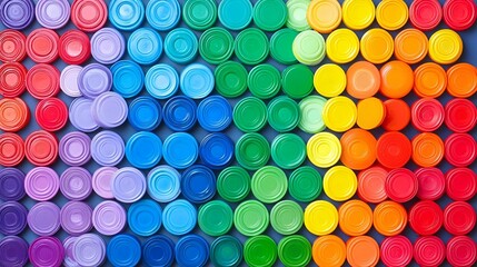 Vibrant Mosaic Art from Recycled Caps, A stunning display of creativity and sustainability using colorful plastic bottle caps, transforming waste into beauty.