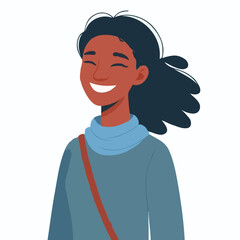 Fototapeta premium Smiling Woman Illustration: Joyful, Modern Portrait with Casual Fashion & Positive Emotion in Vector Art