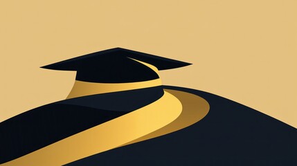 Graduation path, future career journey, golden road, education success, abstract background, vector illustration