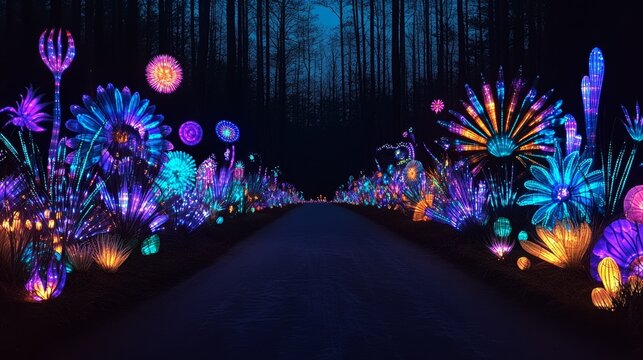 Illuminated Floral Pathway Night Lightscape