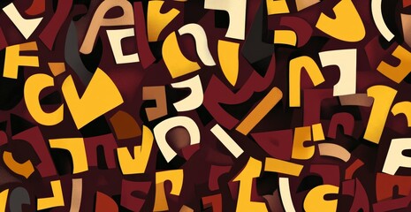 Obraz premium Abstract Colorful Composition of Shapes and Letters on Dark Background