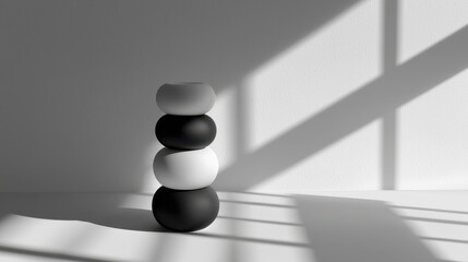 Stacked Monochromatic Spheres in Sunlit Room - Minimalist Abstract Still Life