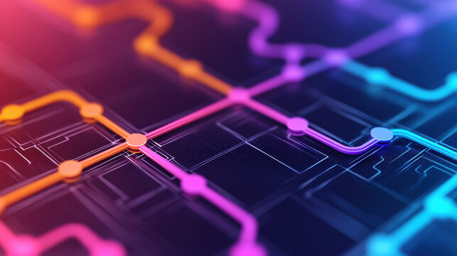 vibrant minimalist subway map design featuring geometric lines in various colors, creating modern and abstract visual. intricate layout evokes sense of urban exploration and connectivity