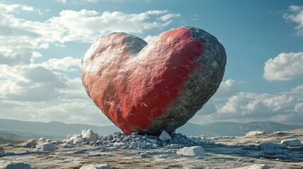 Conceptual image with big stone crashed heart