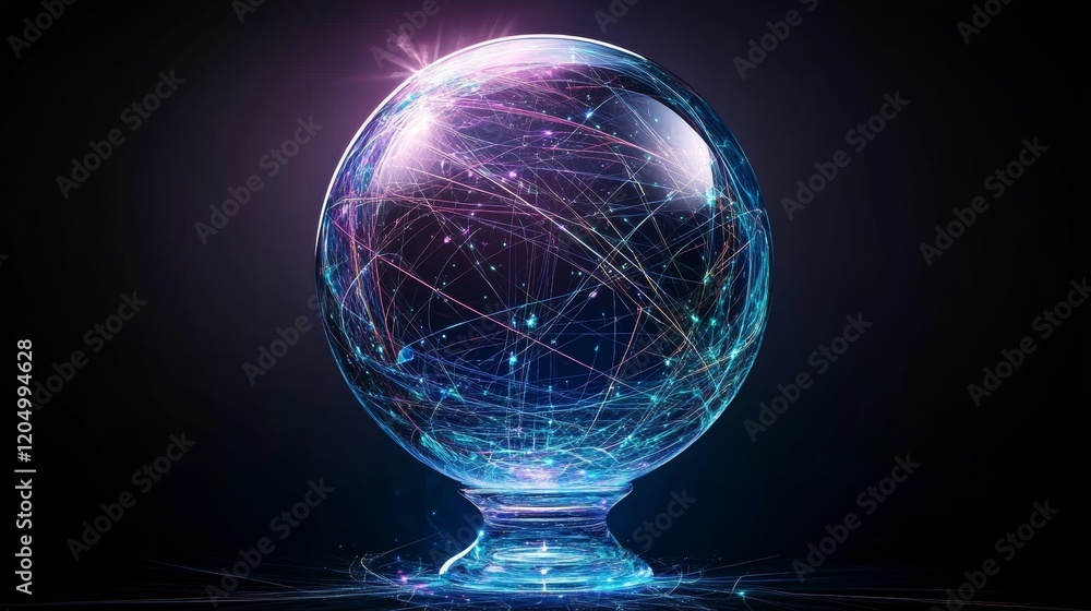 Poster illuminated glass sphere network data visualization
