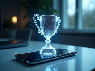Smartphone Innovation: Holographic Trophy Representing Victory