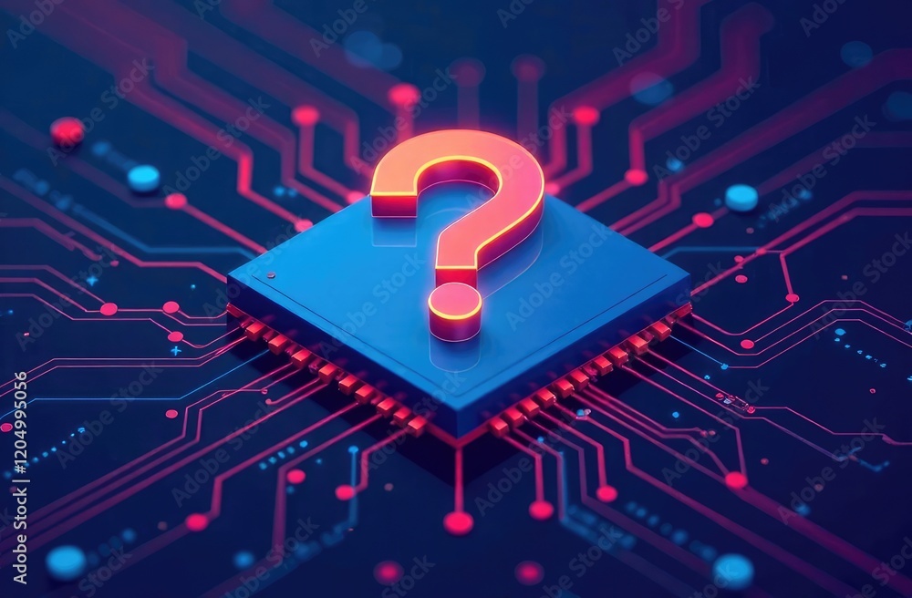 Poster abstract digital concept illustration of question mark icon on circuit microchip background. for bra