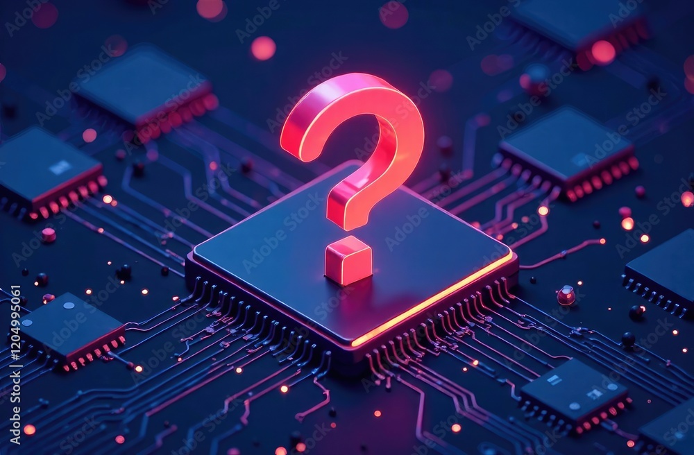 Poster abstract digital concept illustration of question mark icon on circuit microchip background. for bra