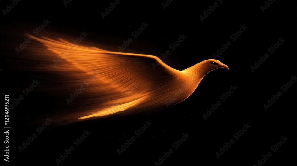 Aufkleber golden bird in flight with abstract black background and dynamic motion effects