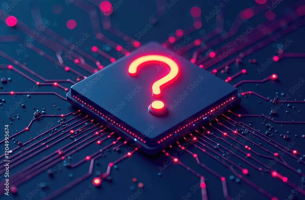 Poster abstract digital concept illustration of question mark icon on circuit microchip background. for bra