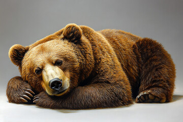 Obraz premium Grizzly Bear Resting Peacefully On Light Background